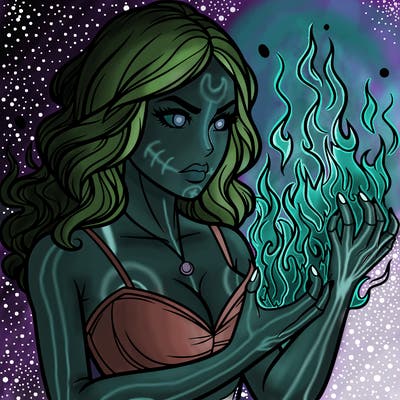 a realistic woman having the power of fire