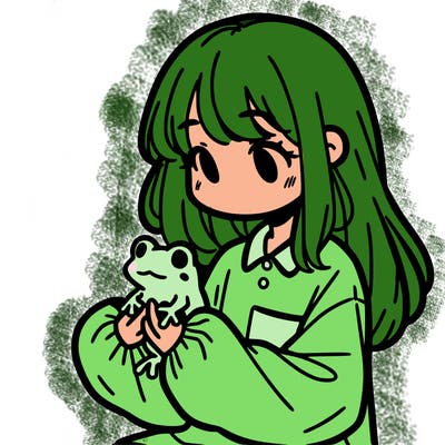 girl with long hair and a oversized shirt. and she is holding a frog