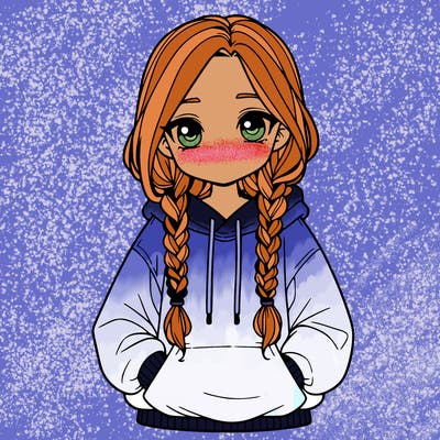 a realistic girl with a oversized hoodie and she has braids