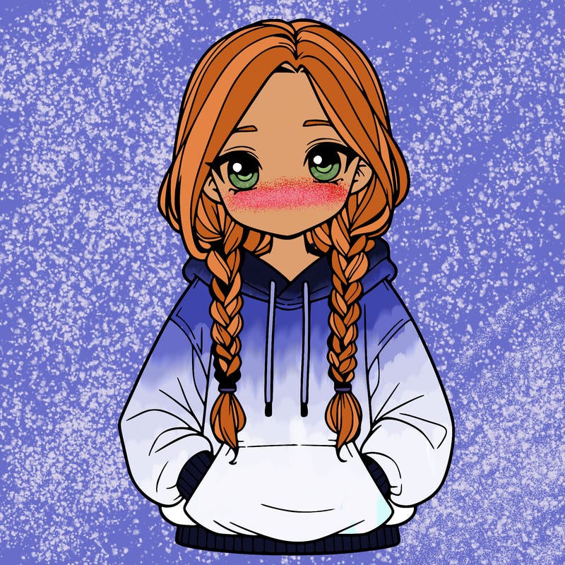 a realistic girl with a oversized hoodie and she has braids