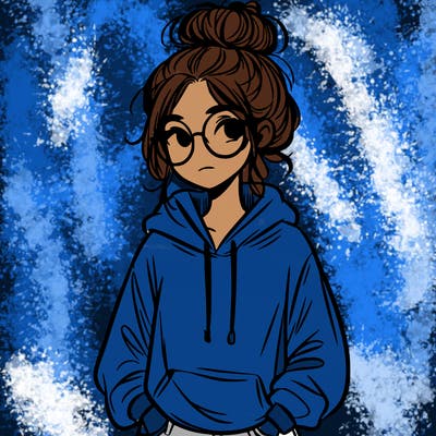 teen girl with a messy bun and glasses wearing a loose hoodie and jeans