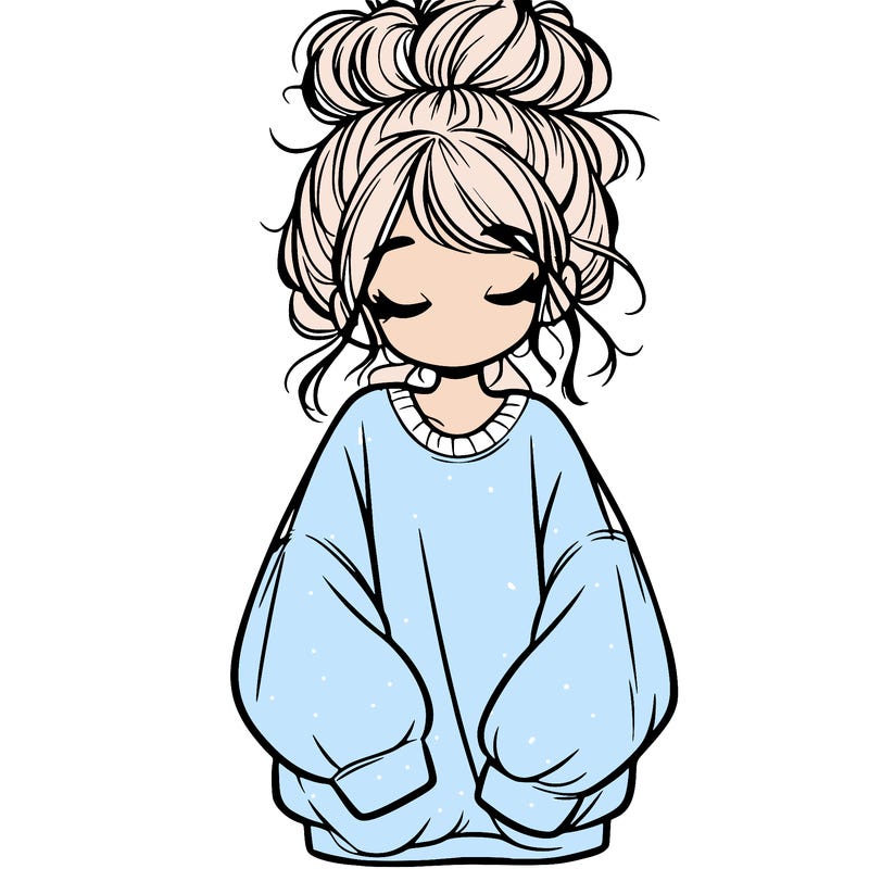 girl with baggy sweatshirt and messy bun
