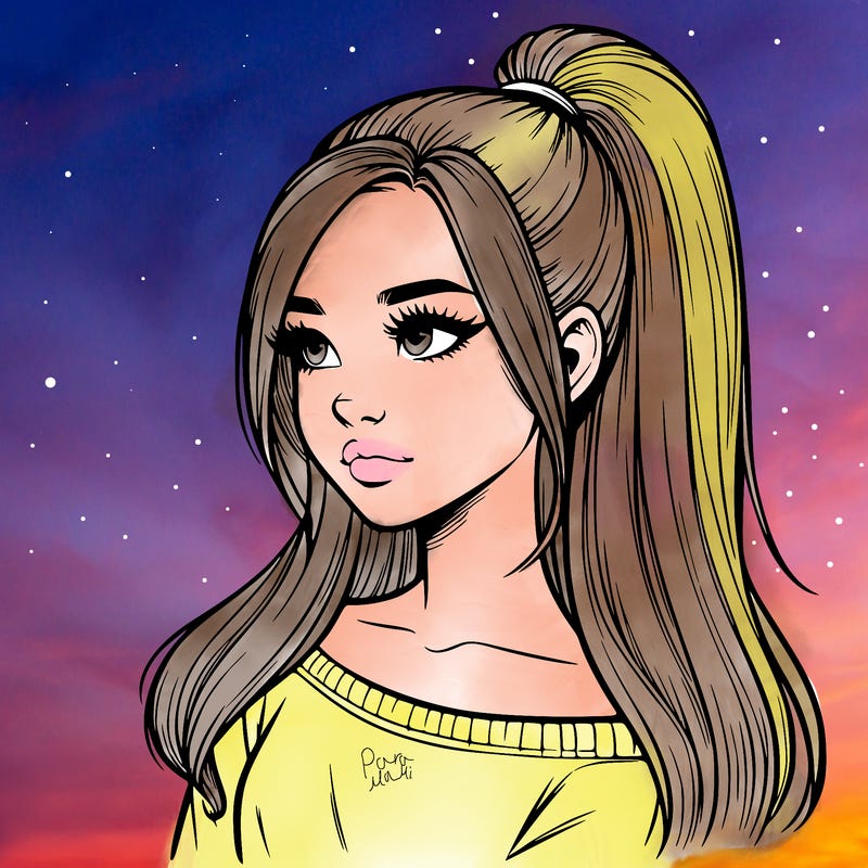 realistic girl with a high ponytail