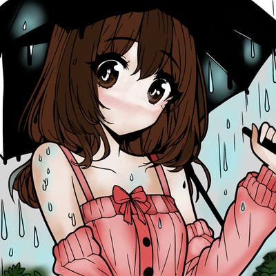 pretty anime girl in the rain