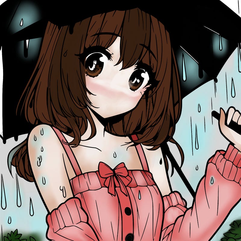 pretty anime girl in the rain
