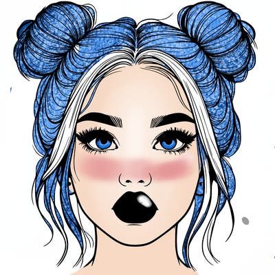 realistic girl with two buns on her hair and lips