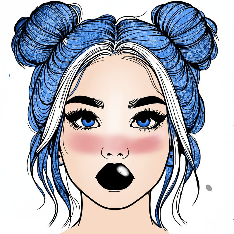 realistic girl with two buns on her hair and lips