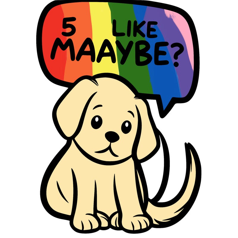 a puppy that says 5 like maybe