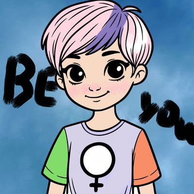 girl with pixie cut and feminist shirt