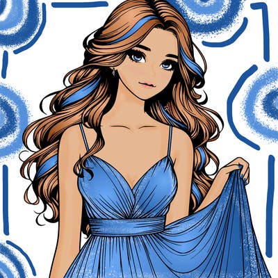 realistic girl in flowy silky prom dress