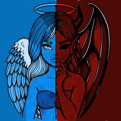 realistic angel half demon