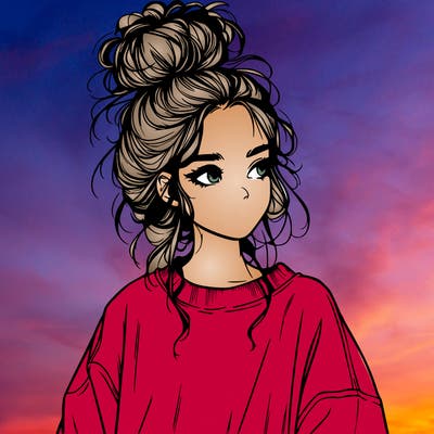 realistic girl with messy bun and oversized clothing
