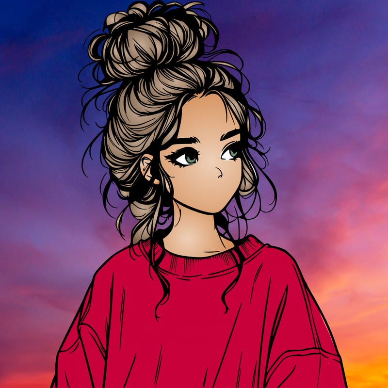 realistic girl with messy bun and oversized clothing