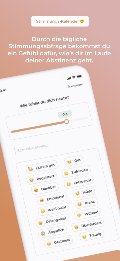 OAMN - Interface do aplicativo de sobriedade OAMN para rastreamento de humor com botões de seleção de emoção