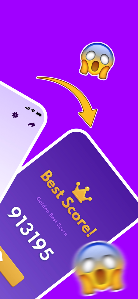 블록 블라스트 도우미 최고 점수 화면, 왕관과 충격 이모티콘과 함께 913195 기록 표시