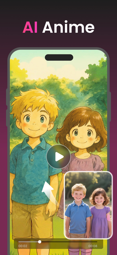 A photo of two children transformed into an anime style using Wondersnap AI
