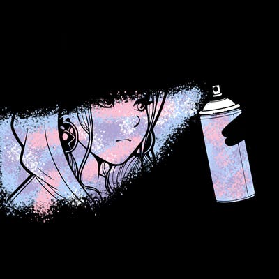 a realistic girl, spray painting