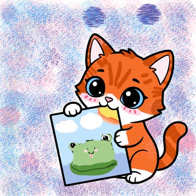 a small cat with a blank sheet of paper in its hand. the cat is sooooooo cute!