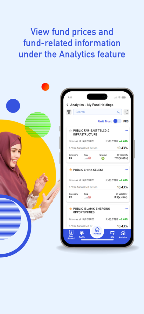 PMO PLUS - Mobile screen showing investment fund analytics and performance data