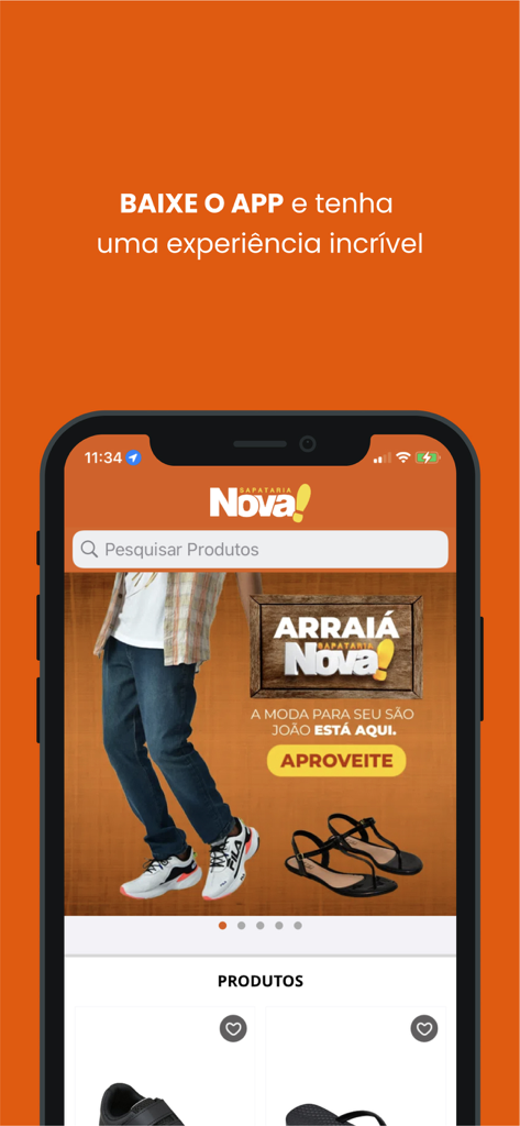 Sapataria Nova app homepage featuring footwear for the whole family