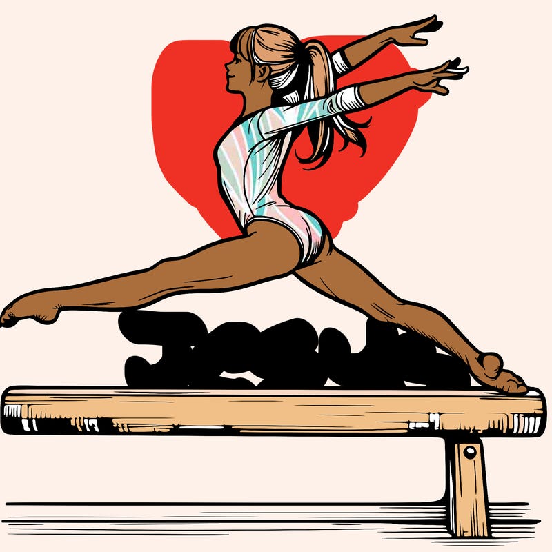 a realistic girl doing gymnastics on the beam