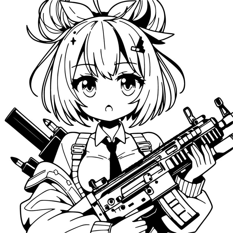manga girl with machine gun