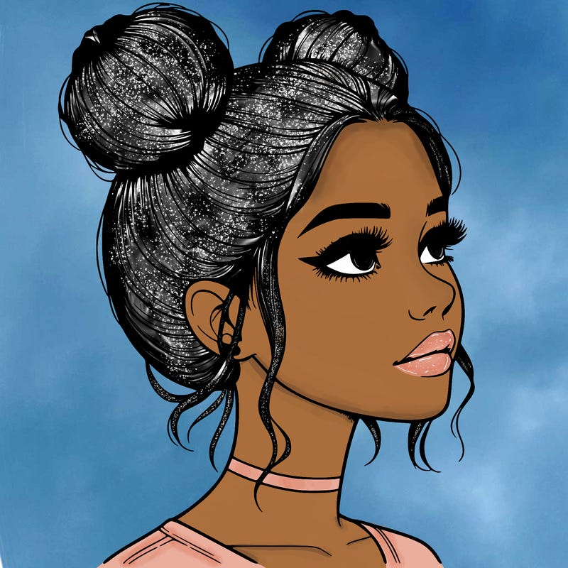 realistic girl with buns on the top of her head