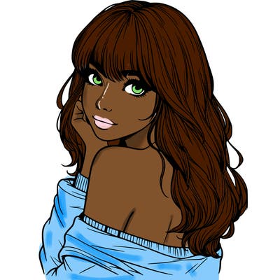 realistic girl with bangs looking over her shoulder