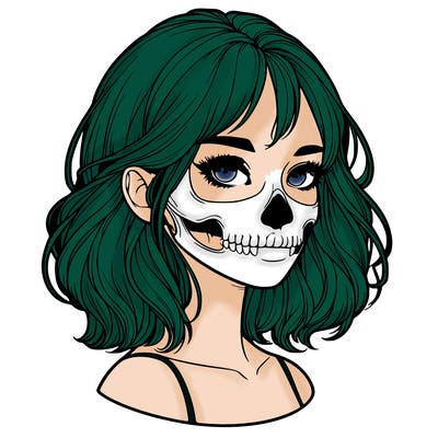 realistic girl with skull