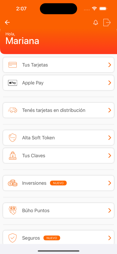 Banca Móvil Banco Hipotecario - Main menu of the Banca Movil Banco Hipotecario app showing banking and investment services