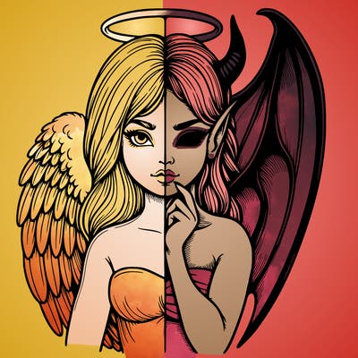realistic angel half demon