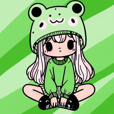 a girl wearing a frog hat and some frog socks