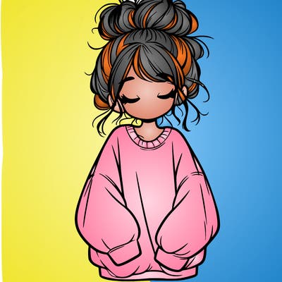 girl with baggy sweatshirt and messy bun