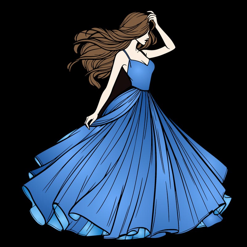 realistic woman with dress flowing in the wind