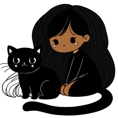 black cat sitting on a black girl