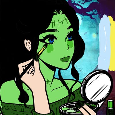 a realistic girl doing her makeup