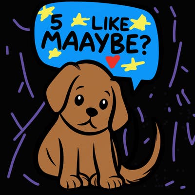 a puppy that says 5 like maybe