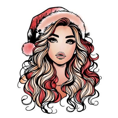 realistic christmas girl with wavy hair and lips