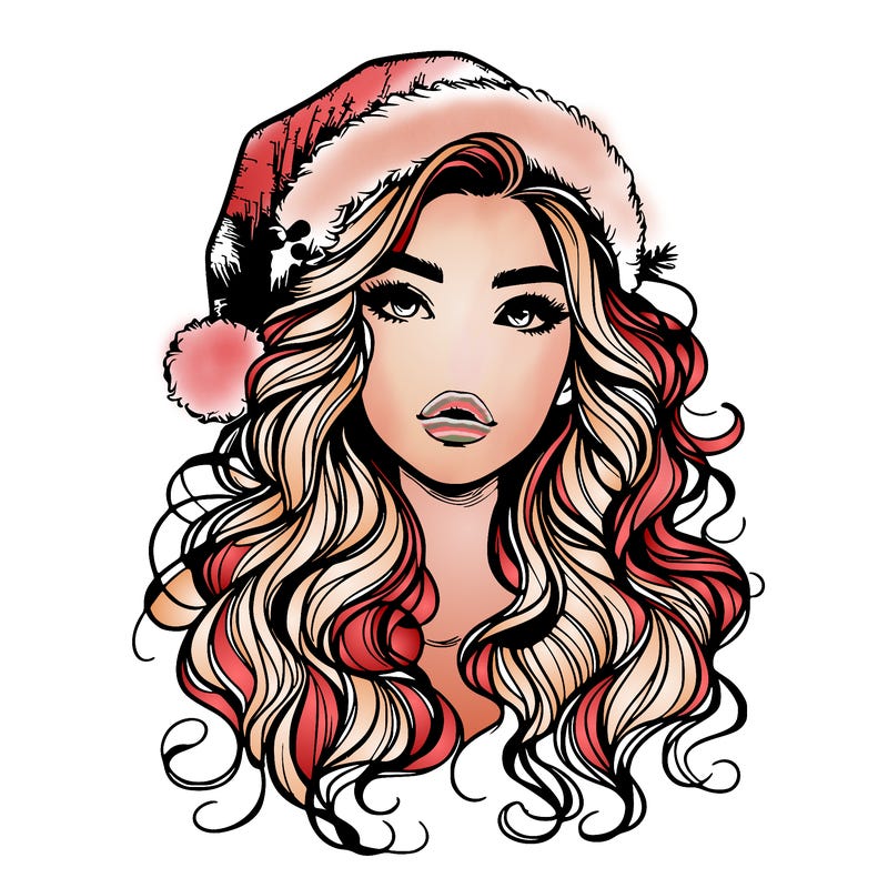 realistic christmas girl with wavy hair and lips