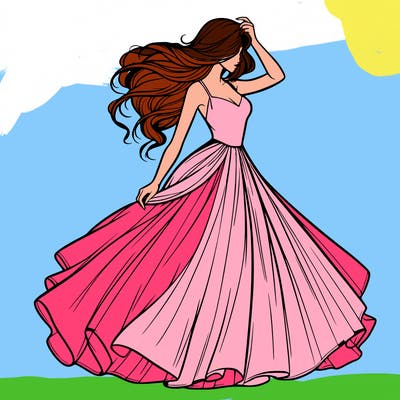 realistic woman with dress flowing in the wind