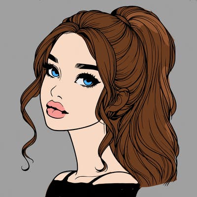 realistic girl with a ponytail on her hair and lips