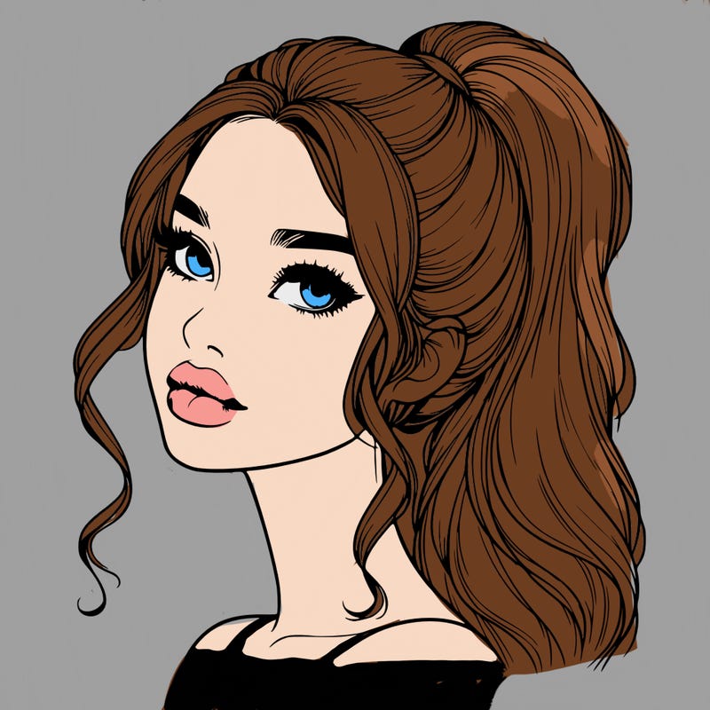 realistic girl with a ponytail on her hair and lips