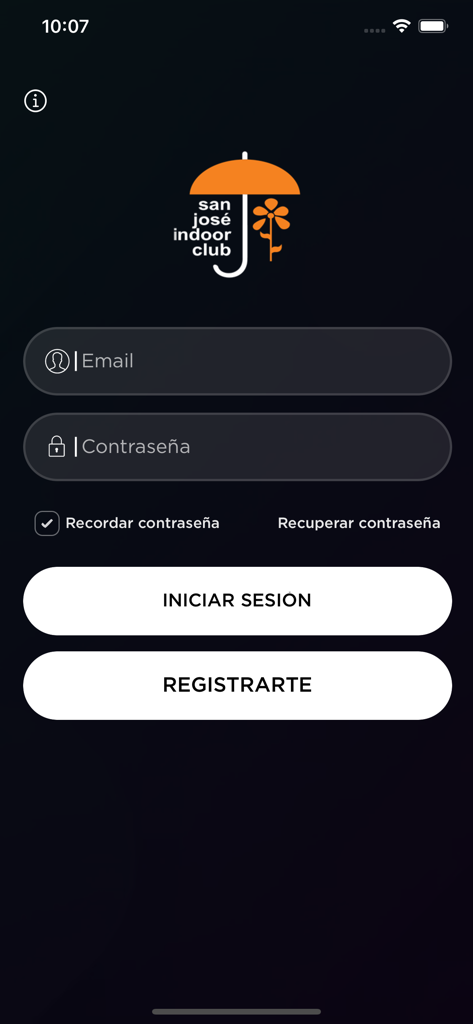San Jose Indoor Club - San Jose Indoor Club app login and registration screen