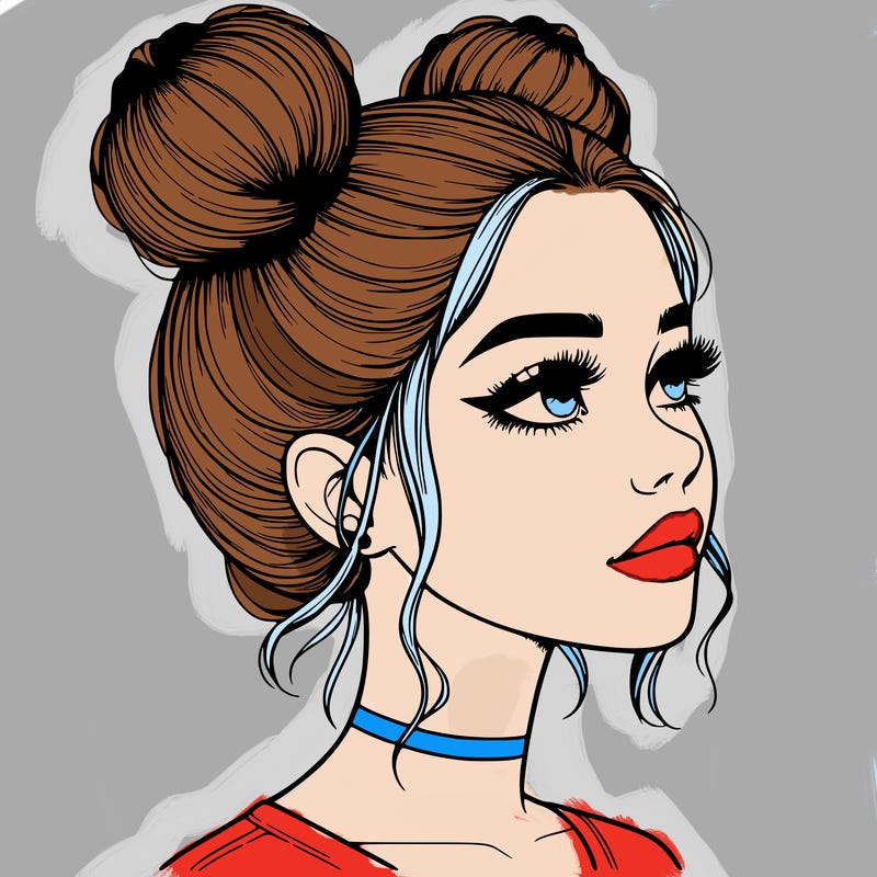 realistic girl with buns on the top of her head