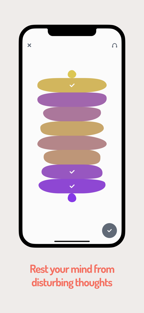 Safe Place - A mobile screen from the Safe Place app showing a stack of colorful stones and the text Rest your mind from disturbing thoughts.