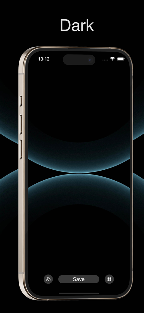 Wallpapers Full HD for iPhone - Uma captura de tela mostrando um iPhone com um wallpaper abstrato em tema escuro e um botão de salvar