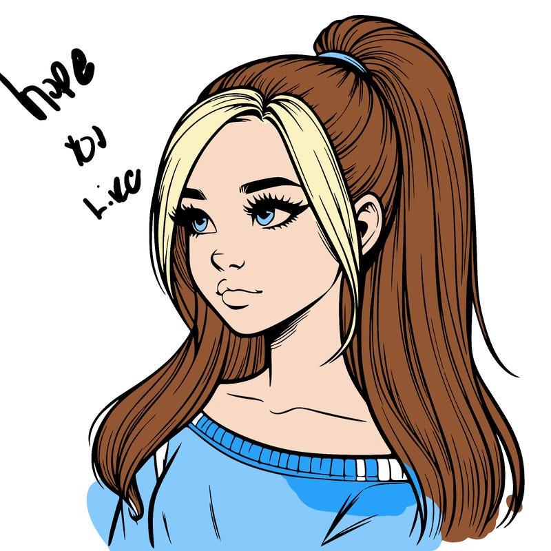 realistic girl with a high ponytail