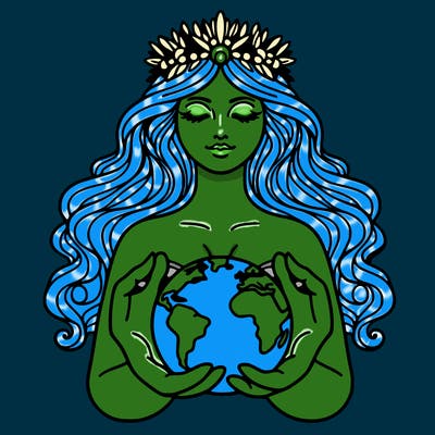 a goddess holding the earth in her hands