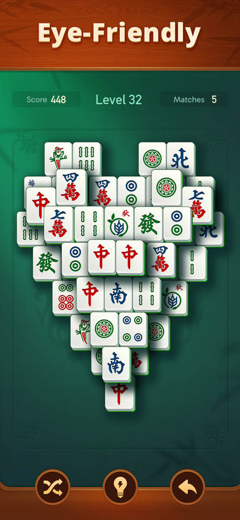 Vita Mahjong game board with large eye-friendly tiles arranged in a heart shape