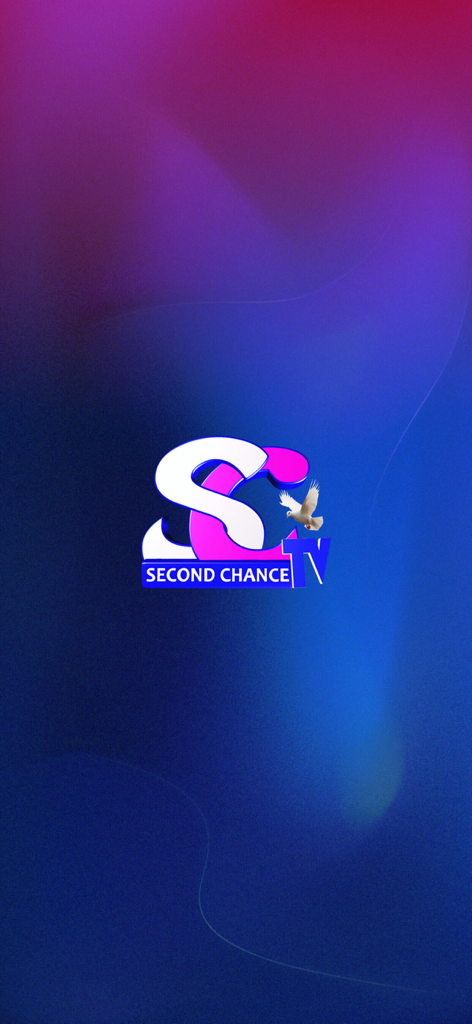 Logo for Second Chance TV app featuring a white dove on a purple and blue gradient background